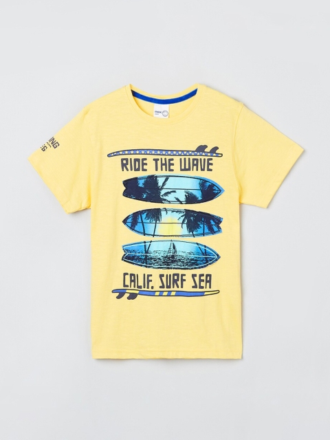 

max Boys Yellow Printed Round Neck T-shirt