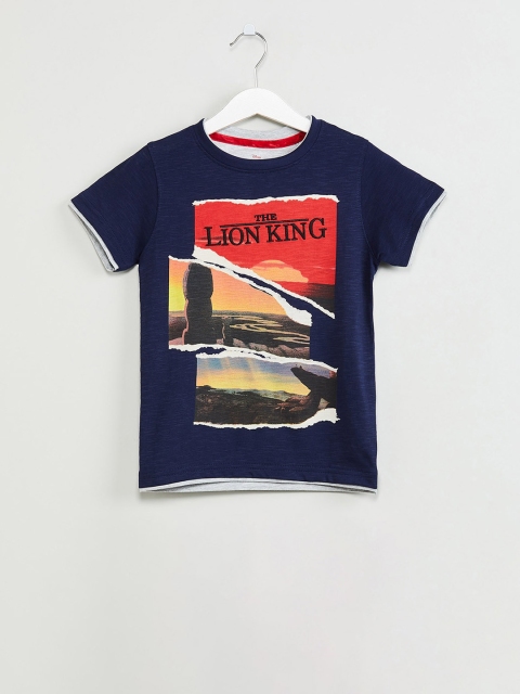 

max Boys Navy Blue Printed Round Neck T-shirt