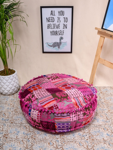 

Tistabene Pink & Red Velvet Patch Out Puce Round-Shaped Floor Cushion