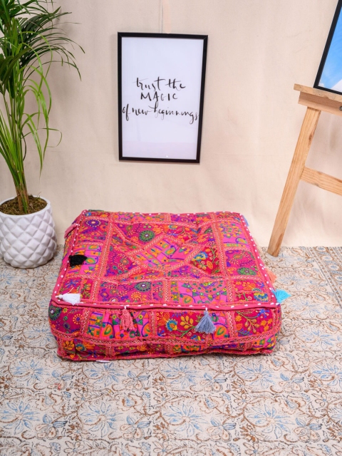 

Tistabene Pink & Blue Embroidered Square Floor Cushion