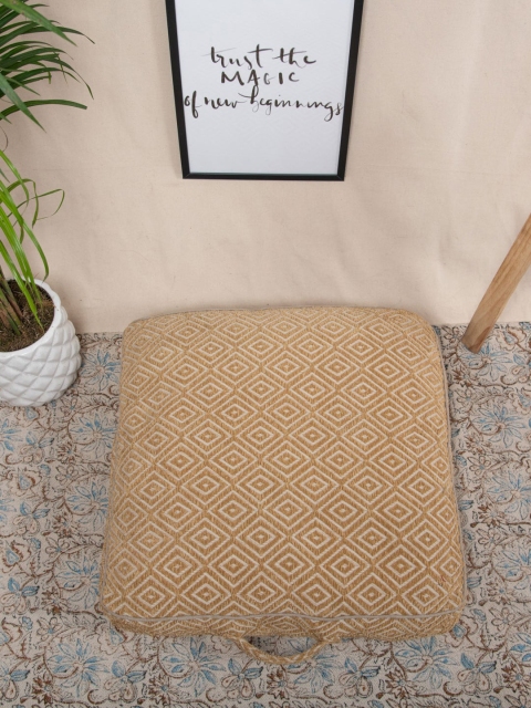

Tistabene Brown & Beige Woven-Design Handloom Square Floor Cushion