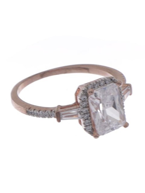 

Tistabene Rose Gold-Plated & White AD-Studded Royal Emerald Solitaire Finger Ring