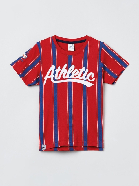 

max Boys Red & Blue Striped Round Neck T-shirt