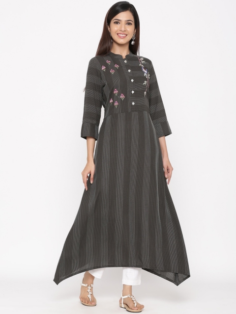 

Jaipur Kurti Women Black & White Embroidered Kurta with Trousers