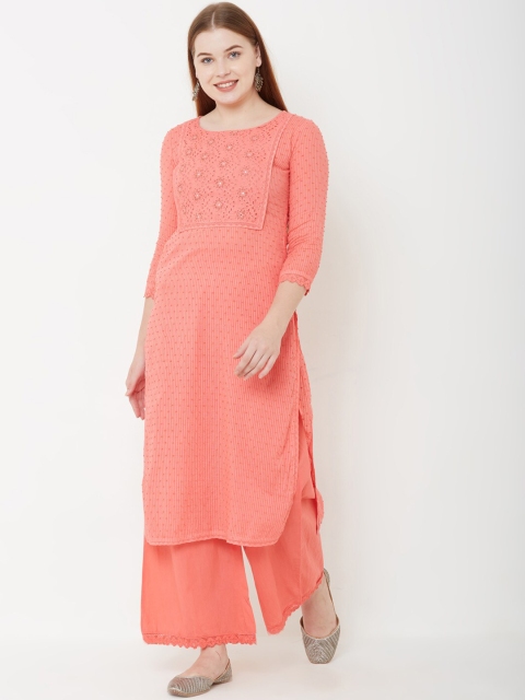 

FASHOR Women Pink Embroidered Kurta with Palazzos