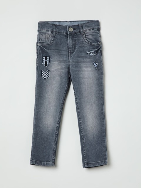 

max Boys Grey Slim Fit Mid-Rise Clean Look Stretchable Jeans