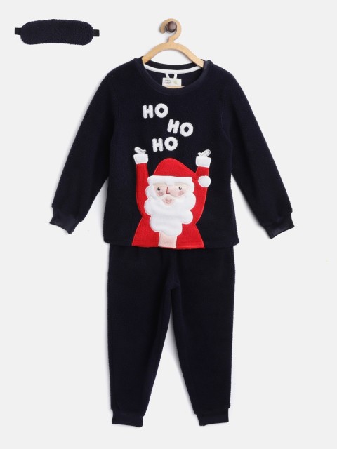 

Cherry Crumble Unisex Kids Navy Blue Solid Night suit