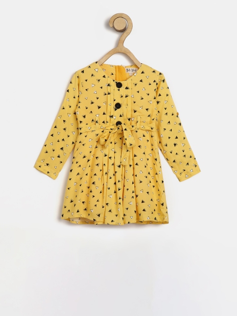

Bella Moda Girls Yellow Printed Fit and Flare Dress