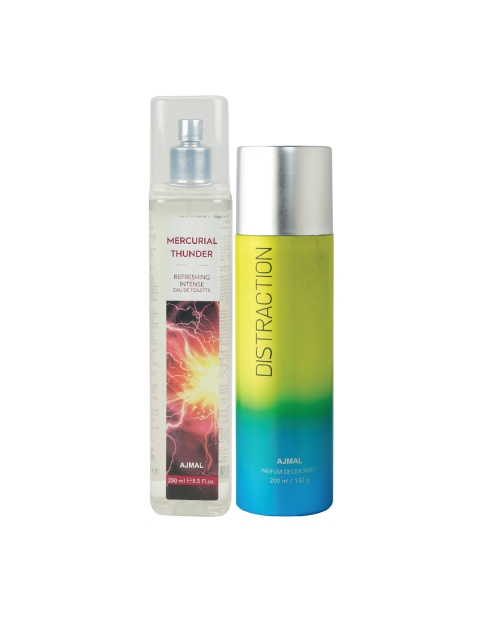 Ajmal Unisex Set of Mercurial Thunder EDT & Distraction Deodorant, Yellow