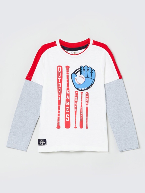 

max Boys White Printed Round Neck T-shirt