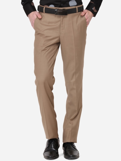 

Greenfibre Men Khaki Brown Slim Fit Solid Formal Trousers