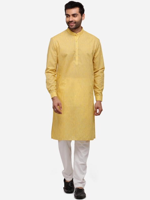 

JADE BLUE Men Yellow Striped Straight Modi Kurta