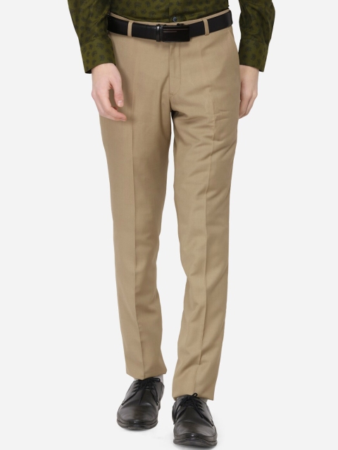 

Greenfibre Men Khaki Tapered Fit Solid Formal Trousers