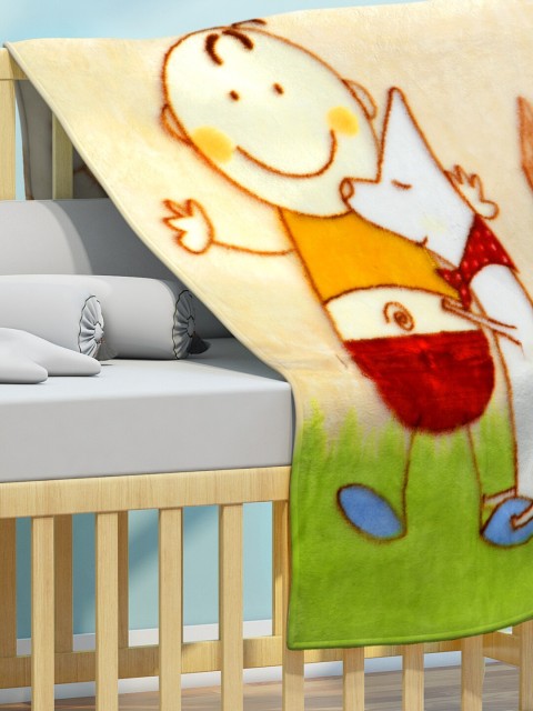 

KLOTTHE Cream-Coloured & Green Cartoon Characters Heavy Winter 600 GSM Single Bed Blanket