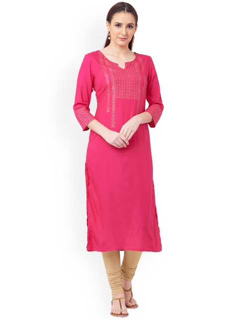 

IMARA Women Pink Printed A-Line Kurta