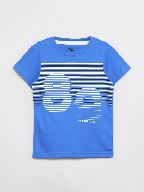 

max Boys Blue Printed Round Neck T-shirt