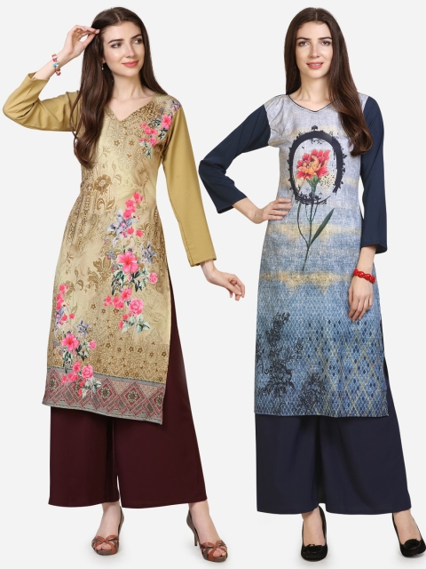 

Silk Bazar Women Pack Of 2 Printed Kurta with Palazzos, Beige
