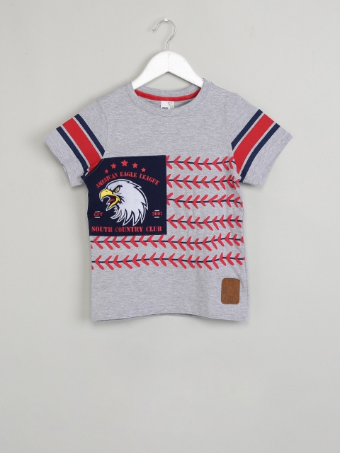 

max Boys Grey & Red Printed Round Neck T-shirt