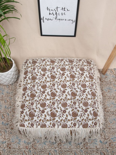 

Tistabene Brown & White Fringed Floral Print Square Floor Cushion