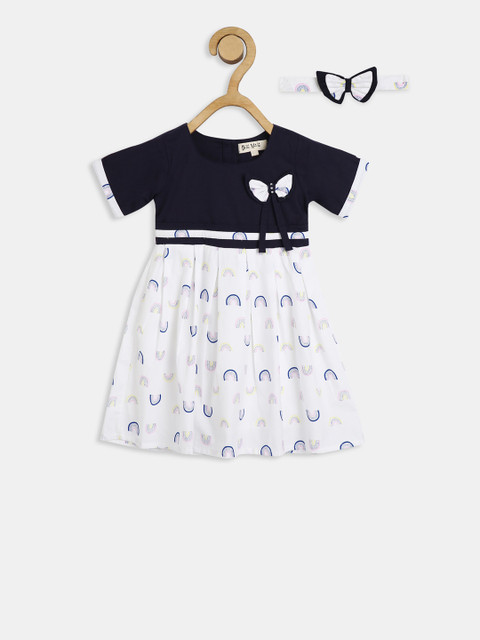 

Bella Moda Girls White Printed Fit and Flare Dress