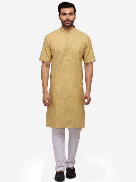 

JADE BLUE Men Brown Solid Straight Modi Kurta