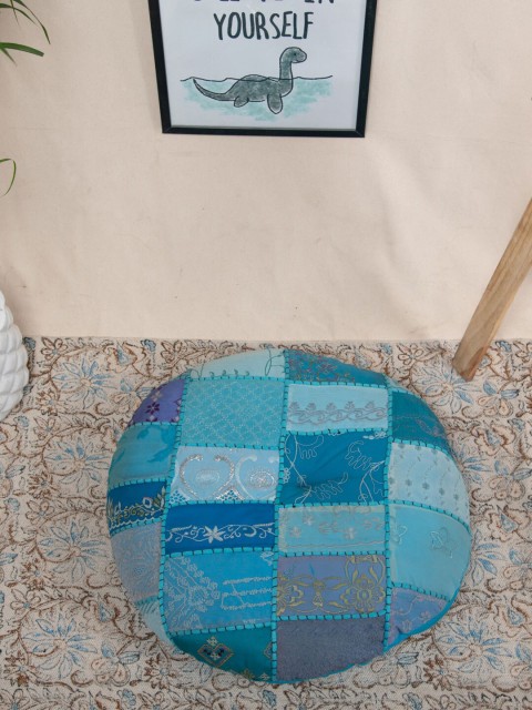 

Tistabene Blue Square Patchwork Sapphire Round Floor Cushion