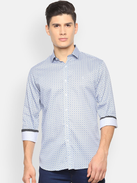 

V Dot Men Blue Slim Fit Printed Casual Shirt