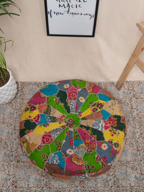 

Tistabene Multicolour Floral Sundial Patchwork Round Floor Cushion, Multi