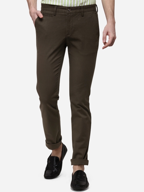 Greenfibre Men Olive Green Skinny Fit Solid Regular Trousers