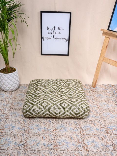 

Tistabene White & Olive Green Geometric Print Floor Cushion