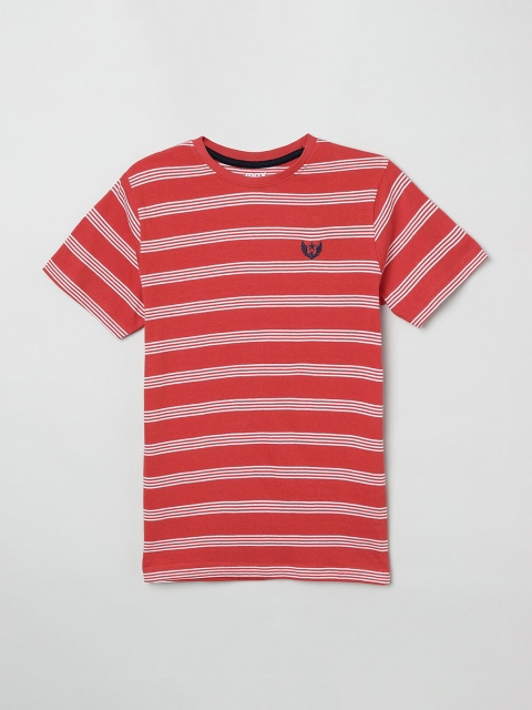 

max Boys Orange & White Striped Round Neck T-shirt