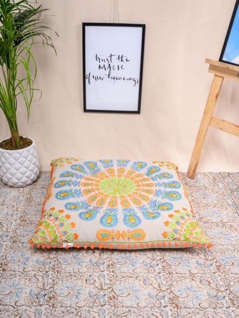 

Tistabene Grey & Blue Sundial Embroidered Square Floor Cushion