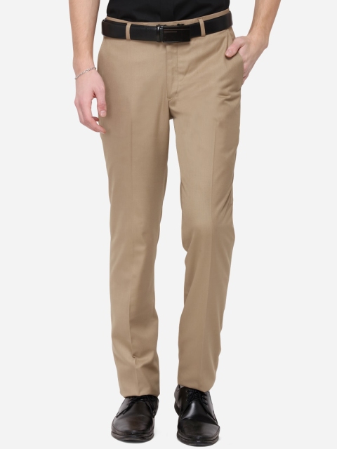 Greenfibre Men Beige Slim Fit Solid Formal Trousers
