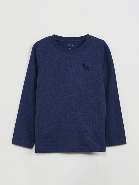 

max Boys Navy Blue Solid Round Neck T-shirt