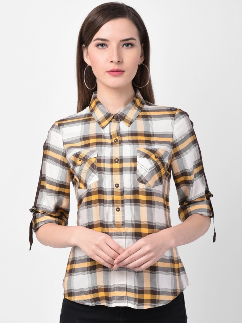 

Latin Quarters Women Brown Checked Shirt Style Top