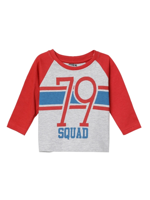 

max Boys Grey Melange Printed Round Neck T-shirt
