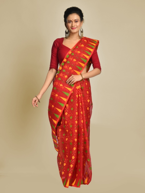 

Mitera Red Silk Cotton Handloom Woven Design Jamdani Saree