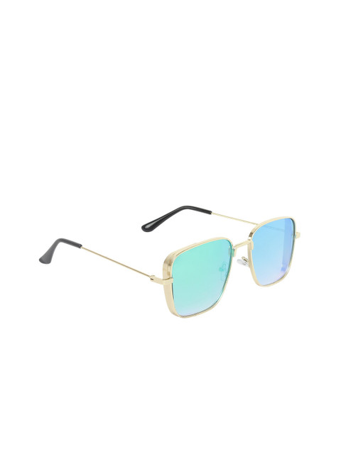 

CRIBA Unisex UV Protected Square Sunglasses KABIR_GOLD_BLUE_001A, Turquoise blue