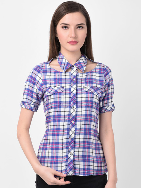 

Latin Quarters Women Blue Checked Shirt Style Top