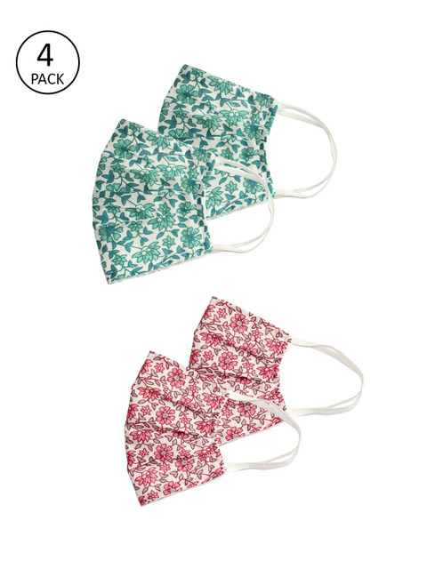 

Bellofox Women 4 Pcs Floral Printed 3-Ply Cloth Mask, Green