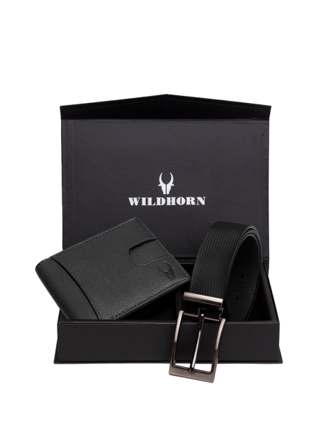 

WildHorn Men Black RFID Protected Genuine Leather Accessory Gift Set