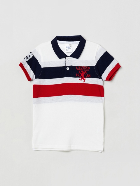 

max Boys White & Red Colourblocked Polo Collar T-shirt
