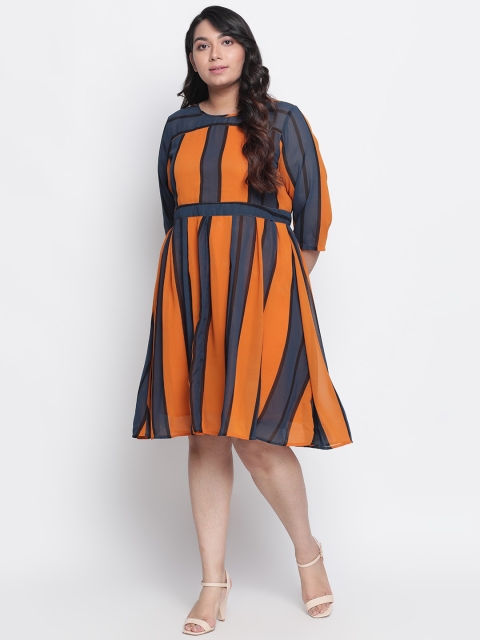 

Amydus Women Yellow Striped Fit and Flare Dress