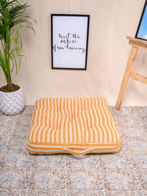 

Tistabene Orange & Off-White Striped Handloom Square Floor Cushion