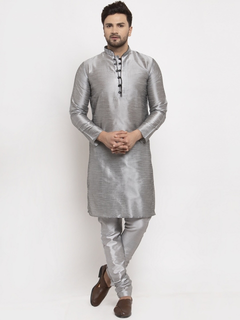 Benstoke Men Silver-Toned Solid Kurta with Churidar