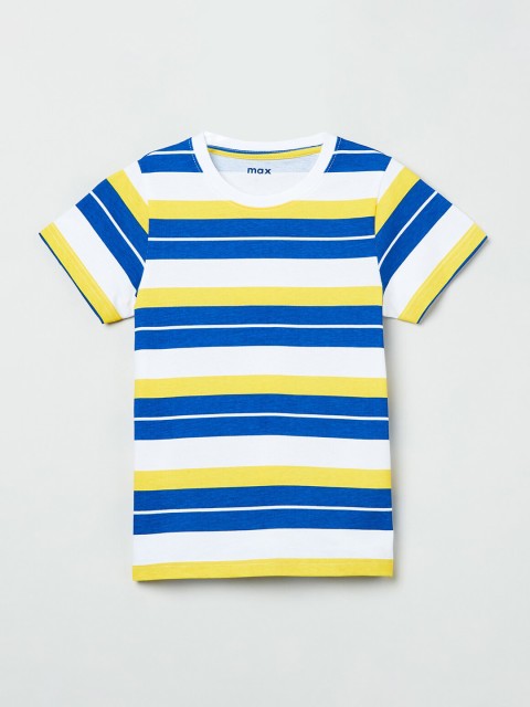 

max Boys White Striped Round Neck T-shirt