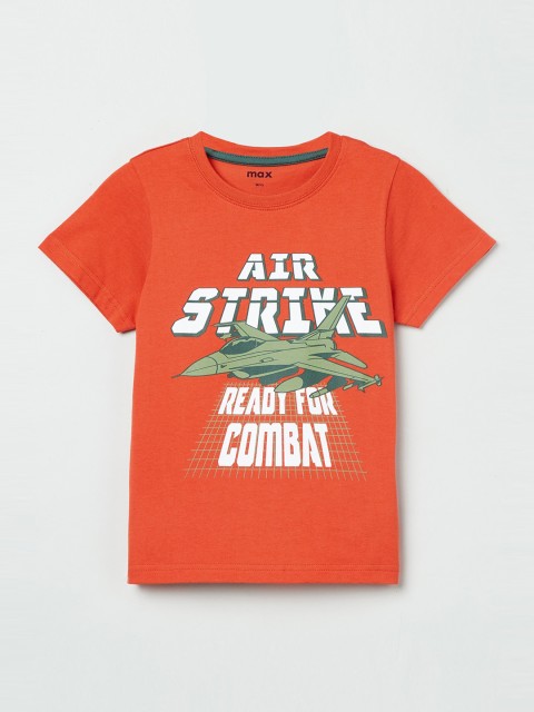 

max Boys Orange Printed Round Neck T-shirt