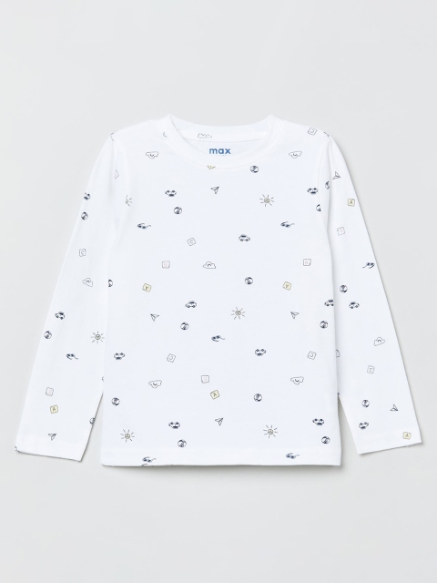 

max Boys White Printed Round Neck T-shirt