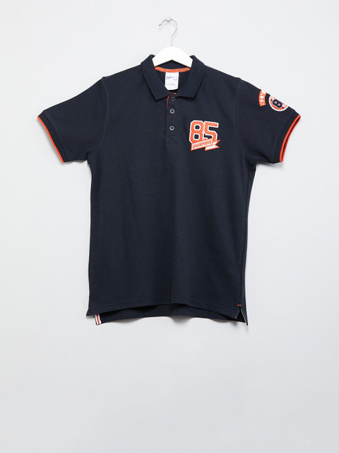 

max Boys Navy Blue & Red Embroidered Polo Collar T-shirt