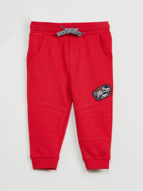 

max Boys Red Solid Slim-Fit Joggers